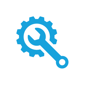 Blue wrench and gear icon symbolizing settings or tools.