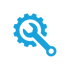 Blue wrench and gear icon symbolizing settings or tools.