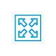 Blue icon with four arrows pointing outward from the corners, representing full screen or expand.