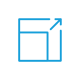 A blue icon depicting a square with an arrow emerging from the top-right corner, pointing diagonally upward and to the right.
